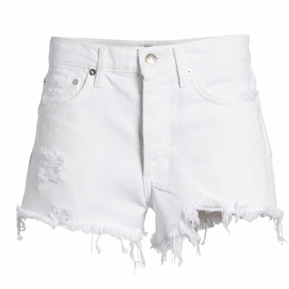 AGOLDE Parker Distressed Denim White Shorts